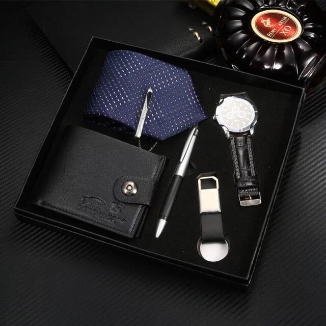 Classic Brown Leather Men's Watch Box Set