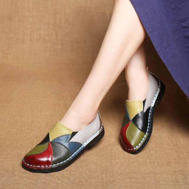 Colorful Women's Leather Walking Shoes
