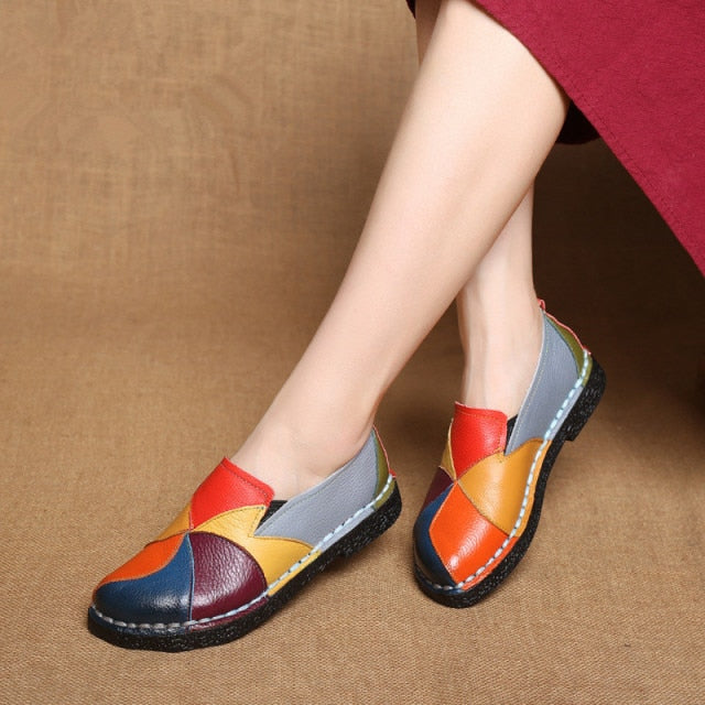 Colorful Women's Leather Walking Shoes