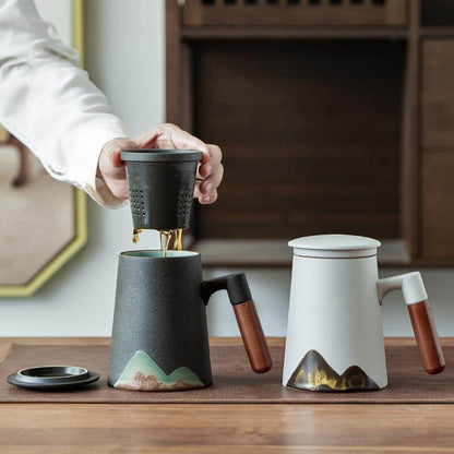 Mountain Landscape Coffee Mug With Built In Strainer - Luxicro