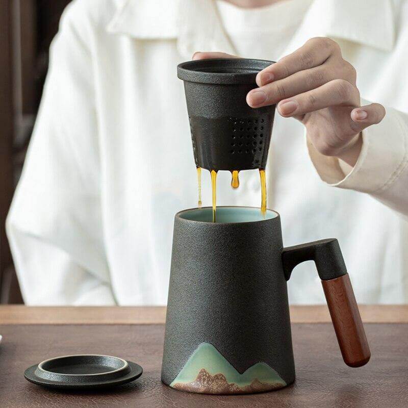 Mountain Landscape Coffee Mug With Built In Strainer