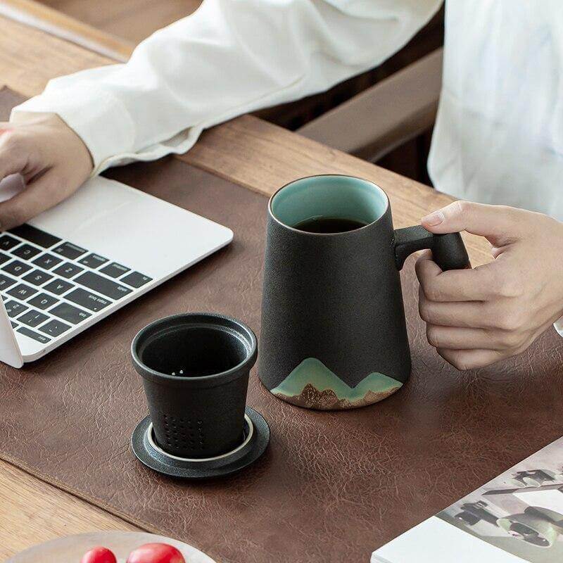 Mountain Landscape Coffee Mug With Built In Strainer