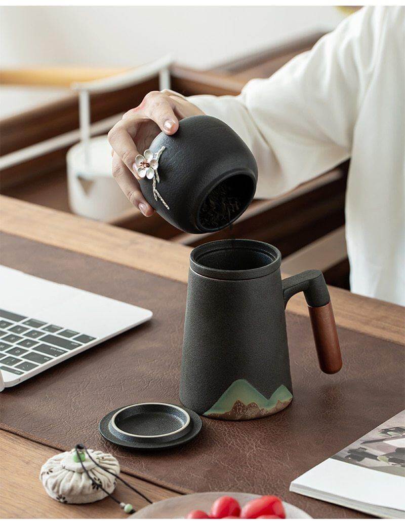 Mountain Landscape Coffee Mug With Built In Strainer