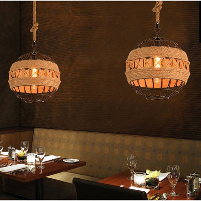 Rural Vintage Jute Ball Ceiling Lamp - Luxicro