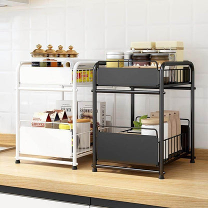 Compact 2-Tier Kitchen Island with Sliding Storage Drawers - Luxicro