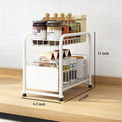 Compact 2-Tier Kitchen Island with Sliding Storage Drawers
