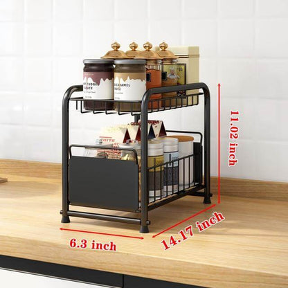 Compact 2-Tier Kitchen Island with Sliding Storage Drawers