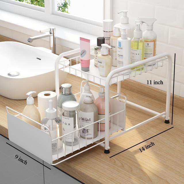 Compact 2-Tier Kitchen Island with Sliding Storage Drawers