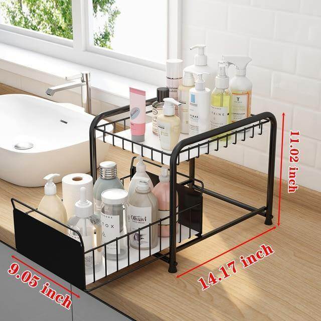 Compact 2-Tier Kitchen Island with Sliding Storage Drawers