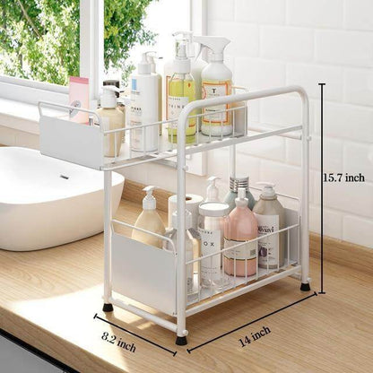 Compact 2-Tier Kitchen Island with Sliding Storage Drawers