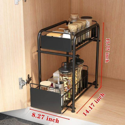 Compact 2-Tier Kitchen Island with Sliding Storage Drawers