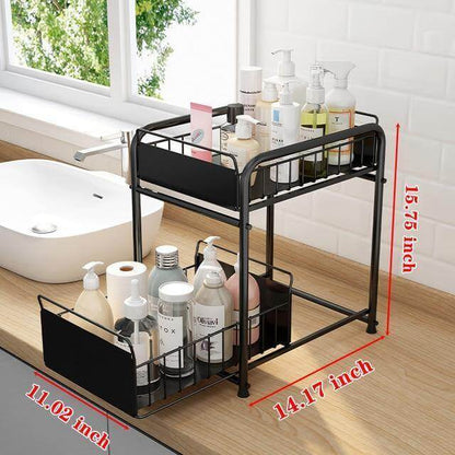 Compact 2-Tier Kitchen Island with Sliding Storage Drawers