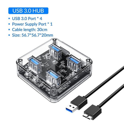 Slim Transparent High Speed USB Adapter Hub