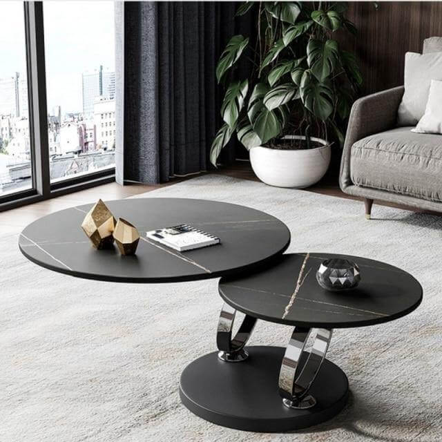 Luxury 2-Tier Coffee Table with White Marble Top