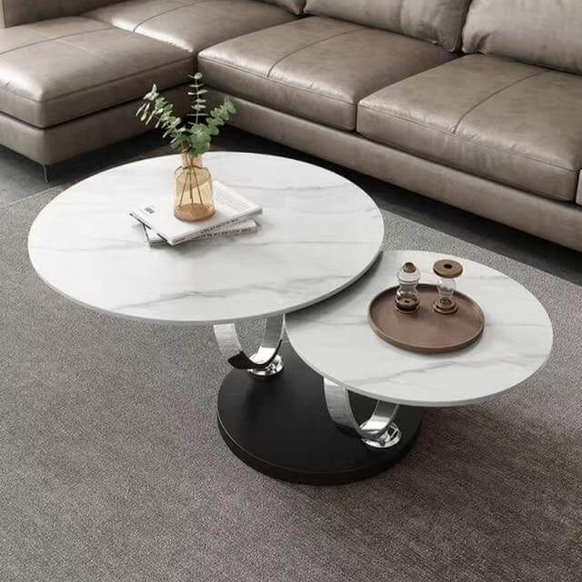 Luxury 2-Tier Coffee Table with White Marble Top