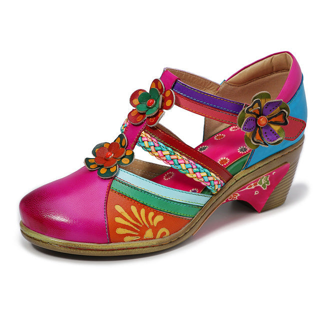 Classic Flower Embellished Leather Sandals