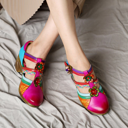 Classic Flower Embellished Leather Sandals - Luxicro