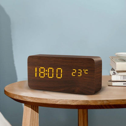 Wooden Digital LED Alarm Clock Cube