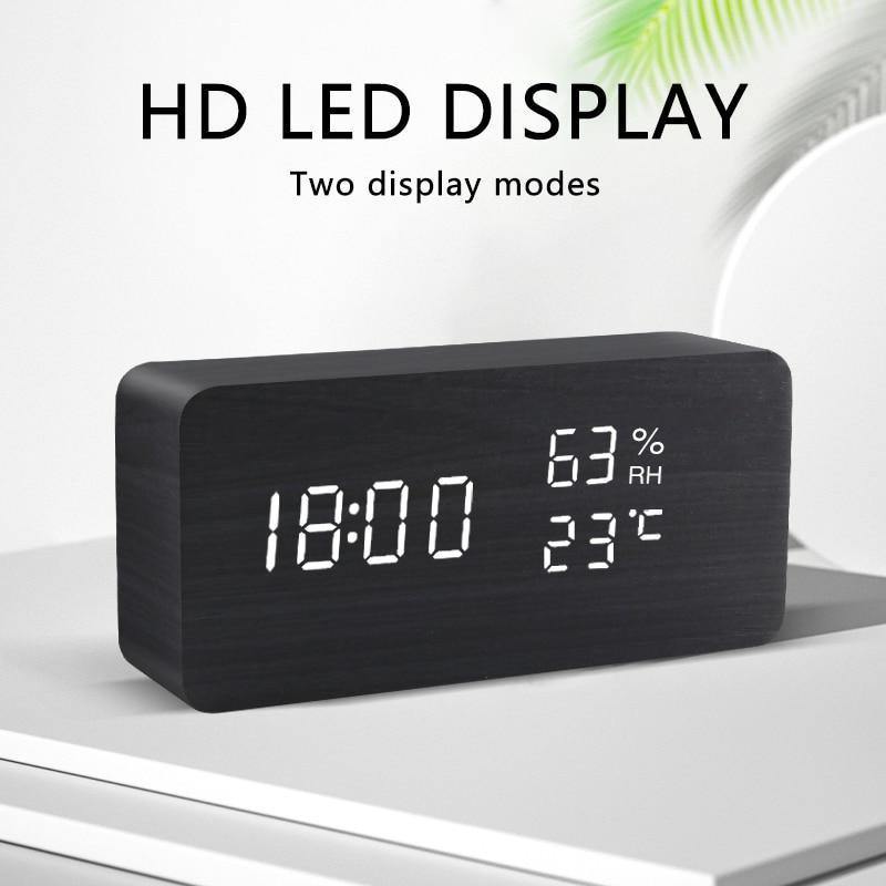 Wooden Digital LED Alarm Clock Cube