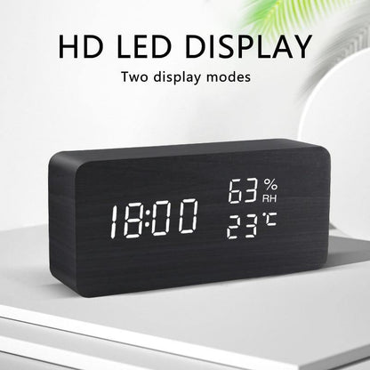 Wooden Digital LED Alarm Clock Cube