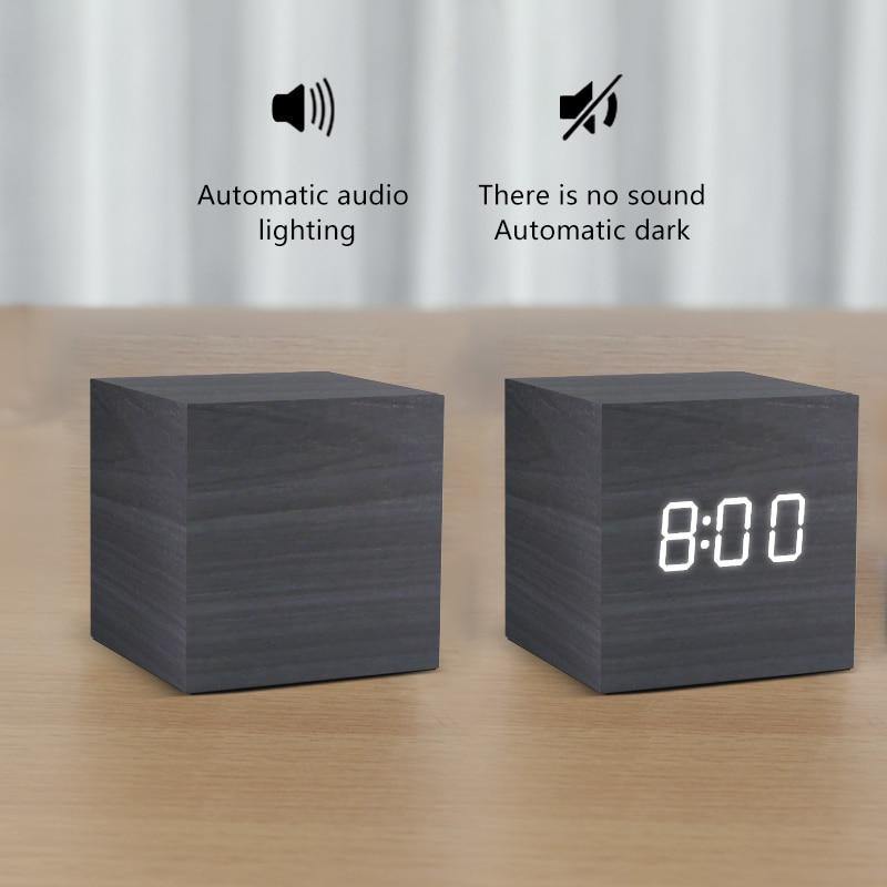 Wooden Digital LED Alarm Clock Cube