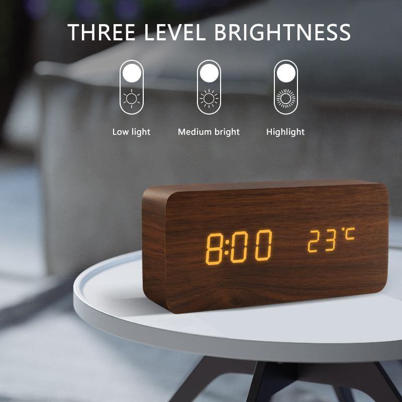 Wooden Digital LED Alarm Clock Cube