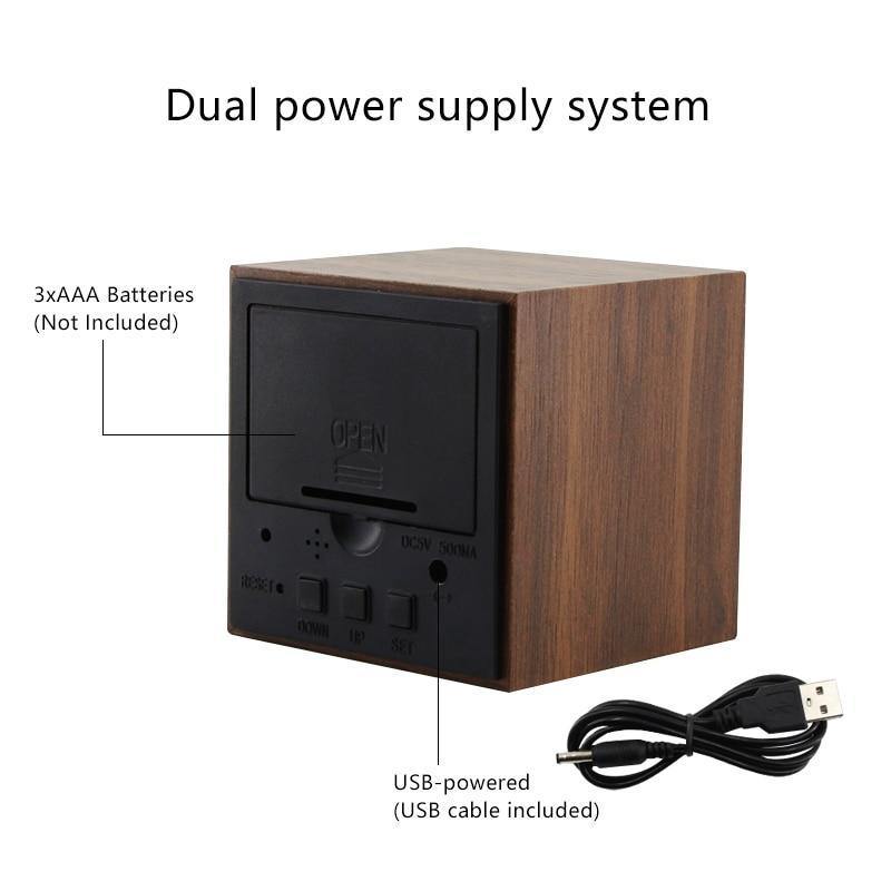 Wooden Digital LED Alarm Clock Cube