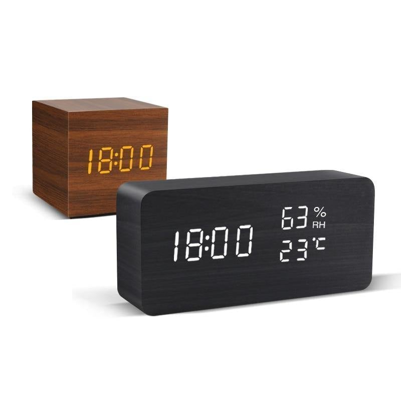 Wooden Digital LED Alarm Clock Cube