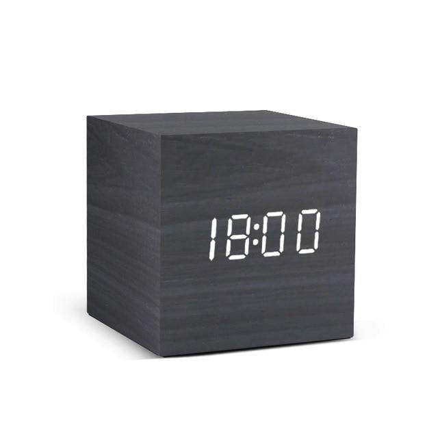 Wooden Digital LED Alarm Clock Cube - Luxicro