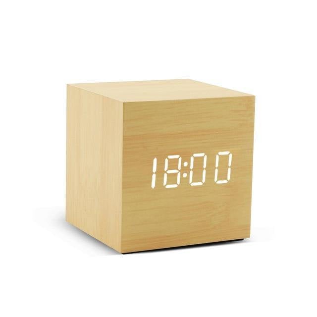 Wooden Digital LED Alarm Clock Cube