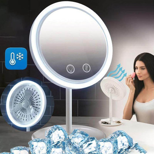 Compact Rechargeable Makeup Mirror With Cooling Fan - Luxicro