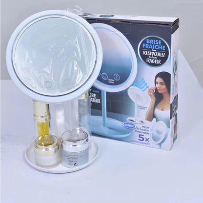 Compact Rechargeable Makeup Mirror With Cooling Fan