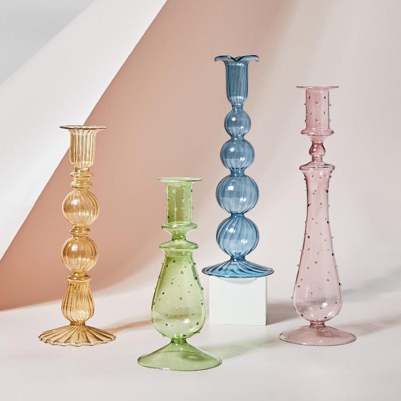 Colorful Glass Candle Stand | Decorative Home Table Centerpiece - Luxicro