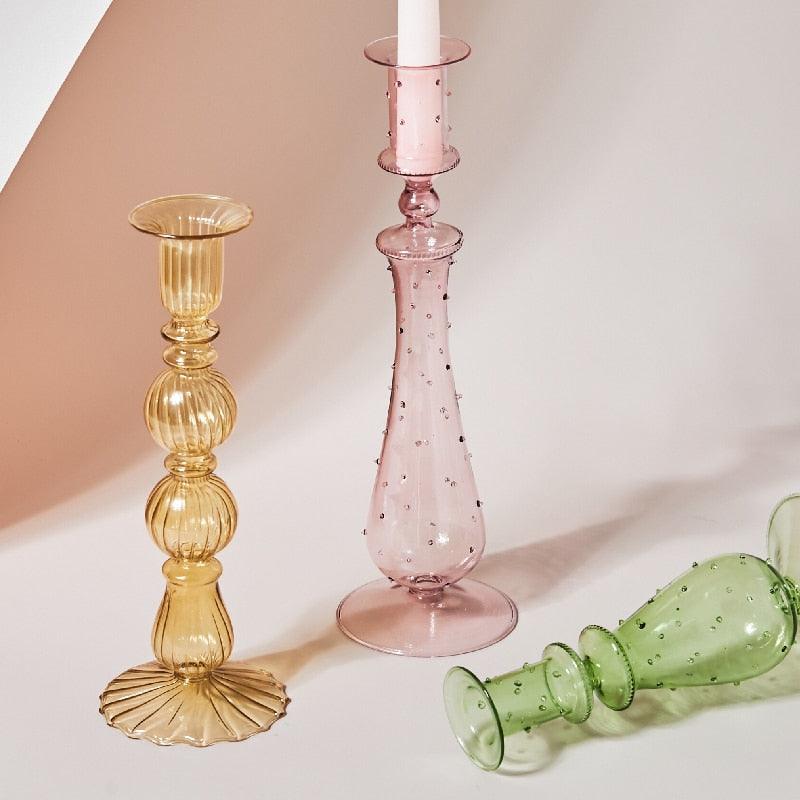 Colorful Glass Candle Stand | Decorative Home Table Centerpiece