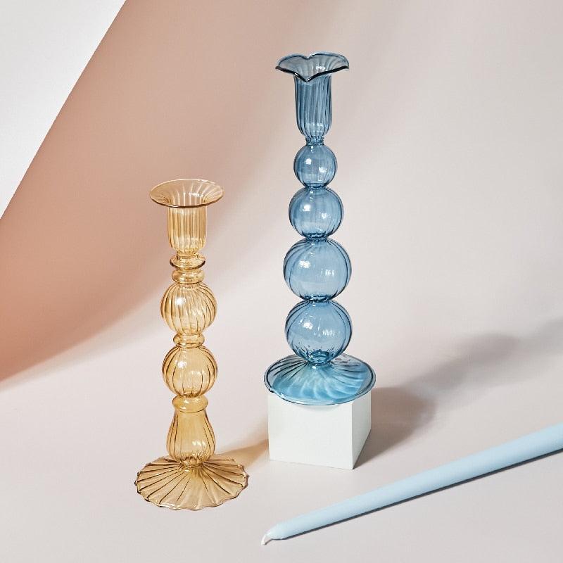 Colorful Glass Candle Stand | Decorative Home Table Centerpiece