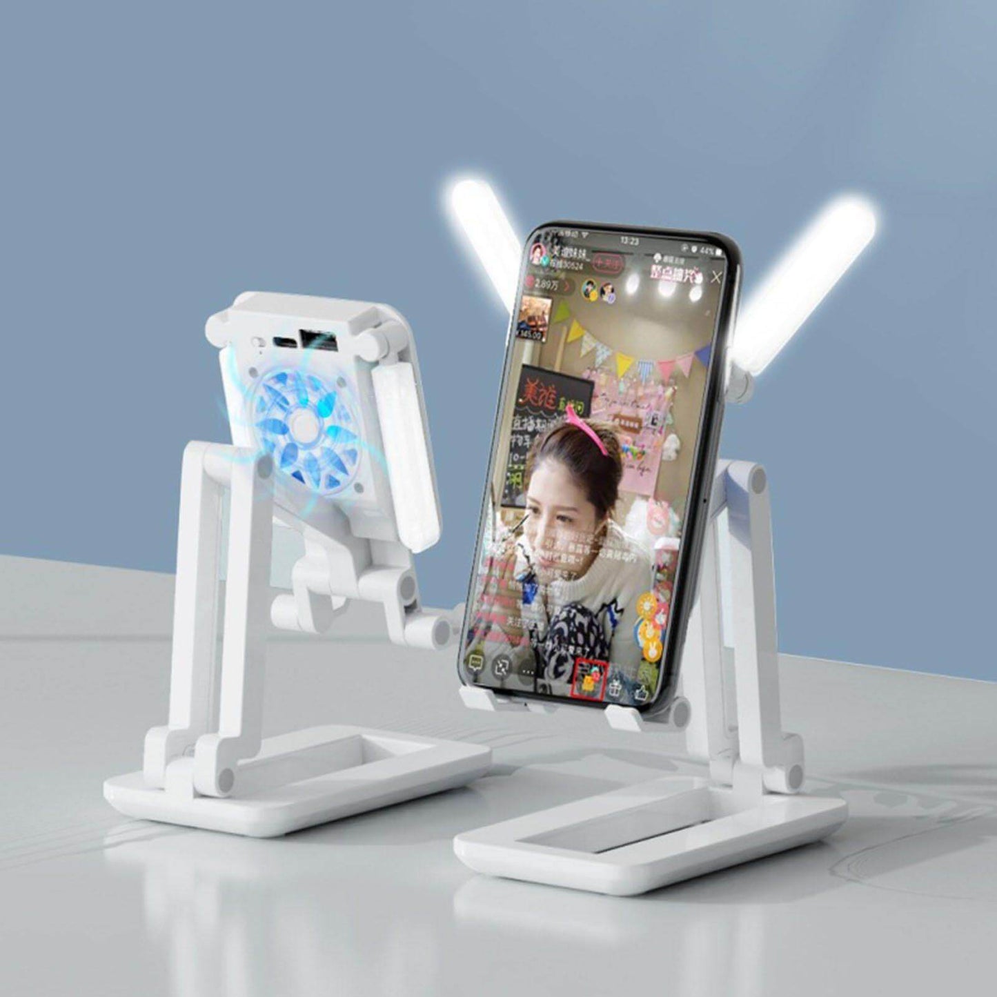 Compact Phone Holder with LED Lamp and Cooler - Luxicro