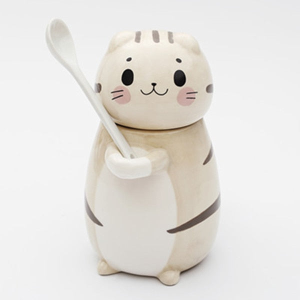Cute Cat Porcelain Coffee Mug Set