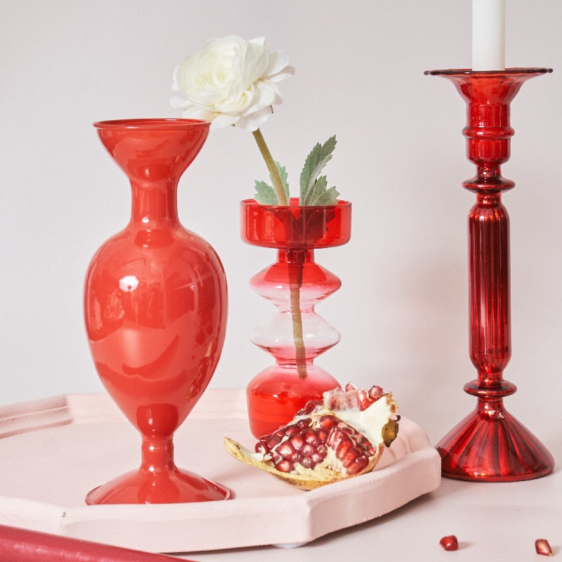 Beautiful Red Glass Candle Holder & Decorative Vase
