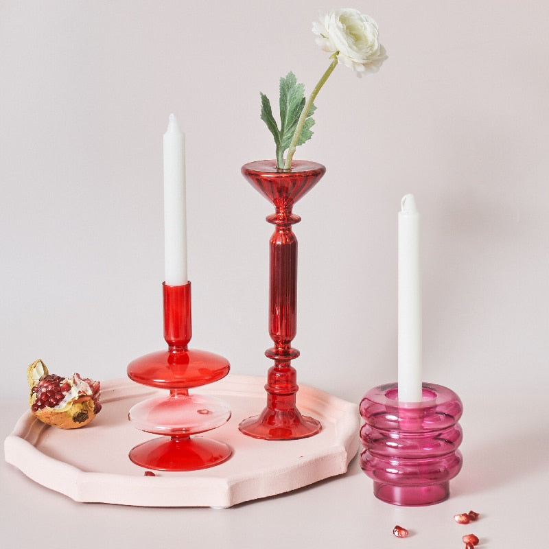 Beautiful Red Glass Candle Holder & Decorative Vase