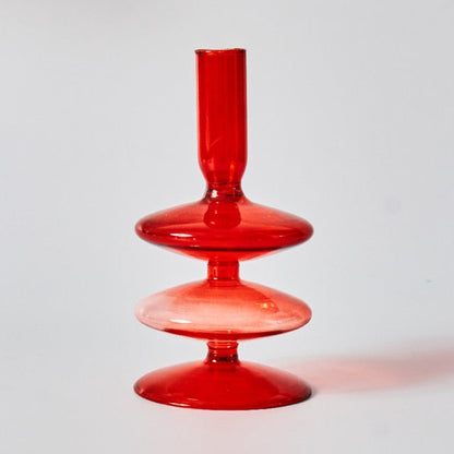 Beautiful Red Glass Candle Holder & Decorative Vase - Luxicro