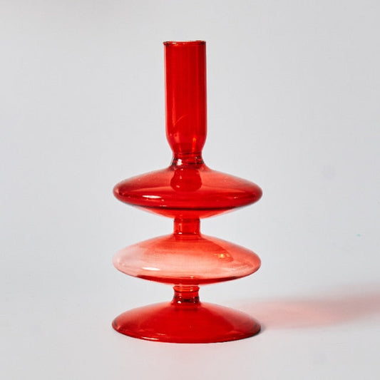 Beautiful Red Glass Candle Holder & Decorative Vase - Luxicro