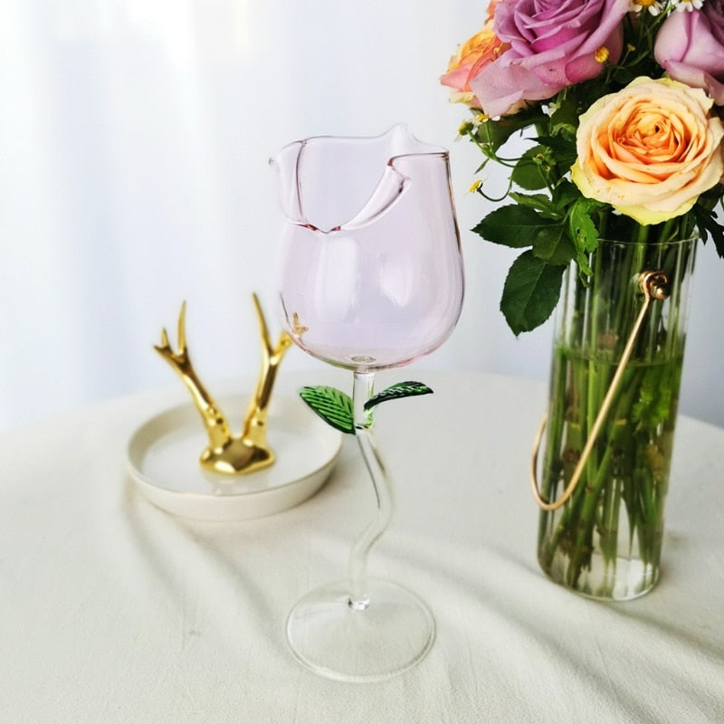Elegant Rose Patterned Wine Glass - Luxicro