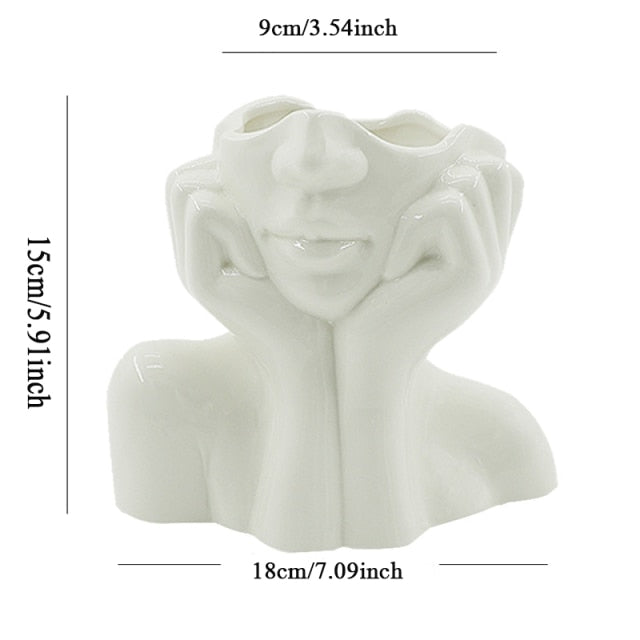 Handmade Decorative Face Design Ceramic Vase