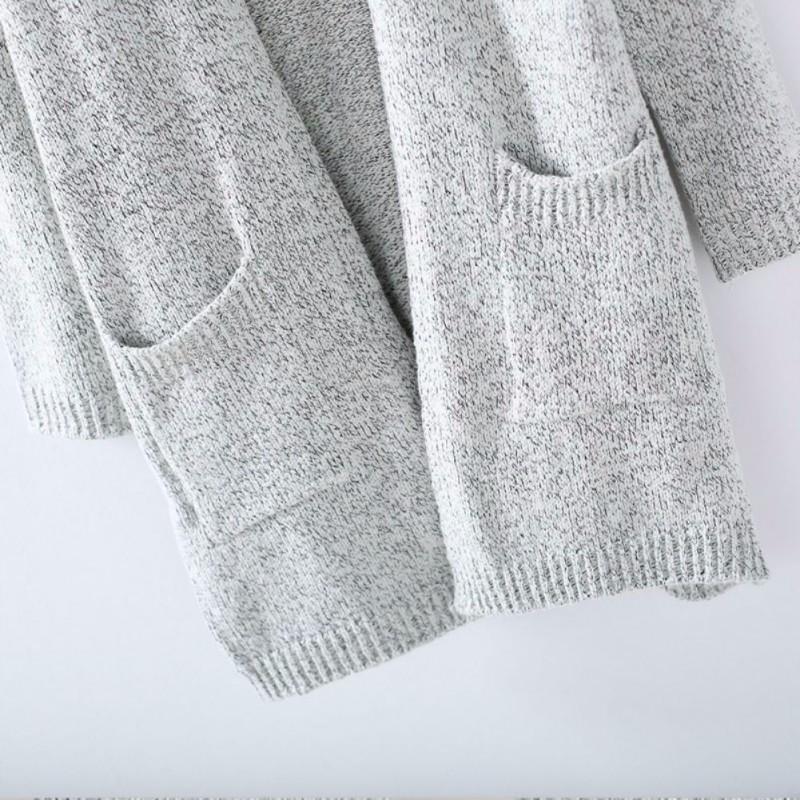 Large Grey Crew Neck Knitted Cardigan Sweater - Luxicro