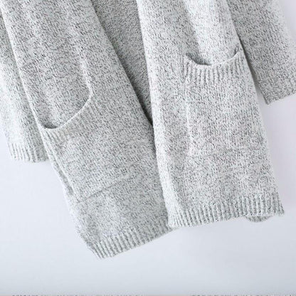 Large Grey Crew Neck Knitted Cardigan Sweater - Luxicro