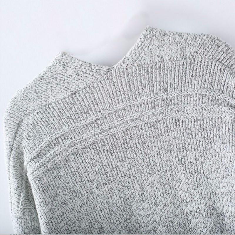 Large Grey Crew Neck Knitted Cardigan Sweater