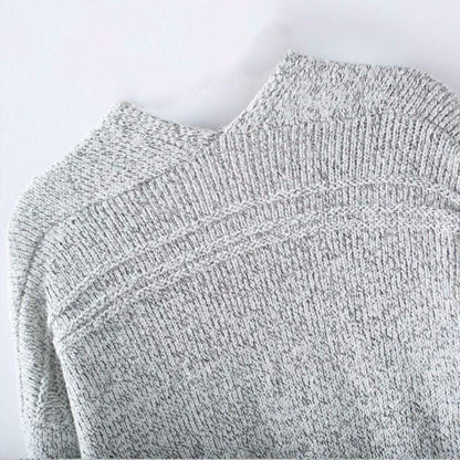 Large Grey Crew Neck Knitted Cardigan Sweater