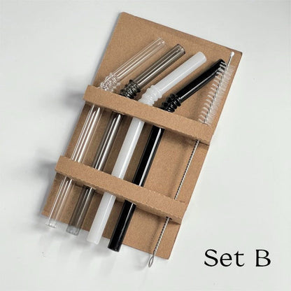 Green Reusable Glass Straw Set