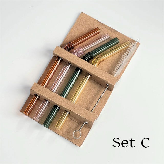 Green Reusable Glass Straw Set