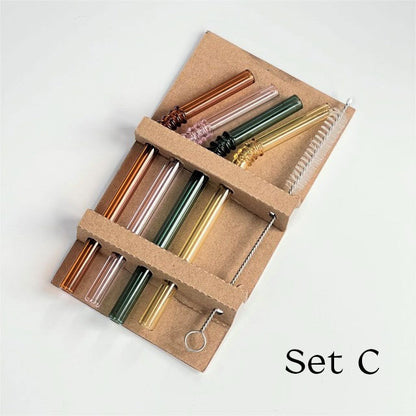 Green Reusable Glass Straw Set